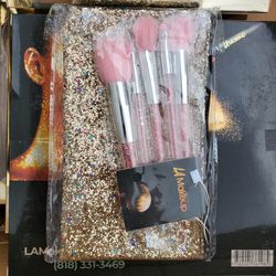 5pcs glitter makeup brush set with cosmetic bag