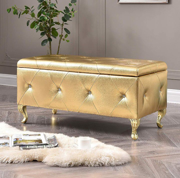 Bench Gold ColorTufted Storage..PRICE IS FIRM