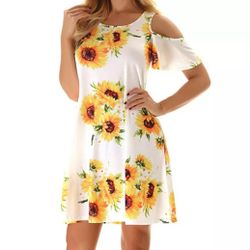 New white sunflower dress one size