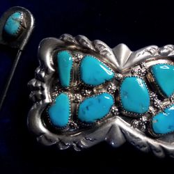 Belt Buckle G&L Leekity Handcrafted Zuni Tribe Silver And Turquoise