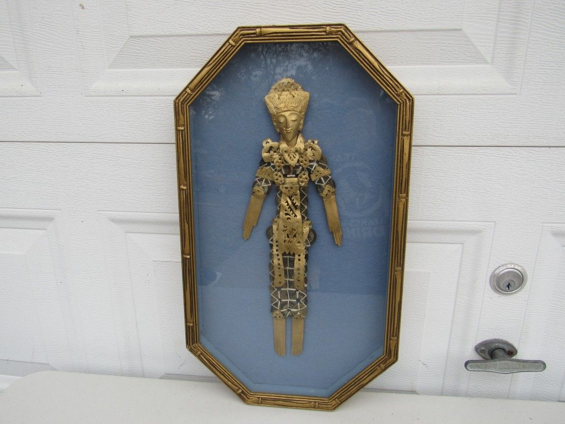 Indonesian Balinese Vintage Kepeng Dewi Prosperity Doll Statue Framed
