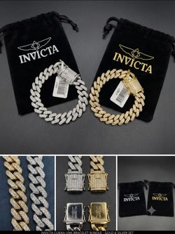 New Invicta Iced Out Cuban Link Bracelet BUNDLE (Gold & Silver)