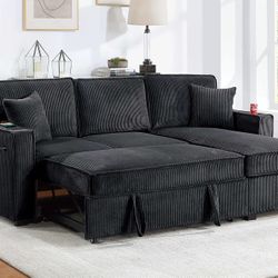 🔥 Sofa Bed, Black Color, Corduroy Fabric, New In The Box.