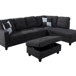 Black Sectional Couch with ottoman 