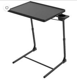 Adjustable TV Tray Table for Breakfast & Dinner - Black Folding Couch Desk with Cup Holder, Portable Eating Tray for Sofa, Bed, Living Room - 6 Height