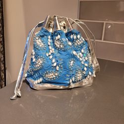 Charming Turquoise Beaded Embellished Purse Handbag