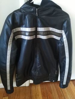 Leather jacket with detachable hood