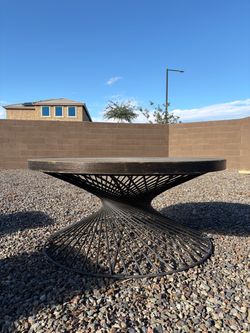 Big Round Coffee Table with Spiral Metal Base