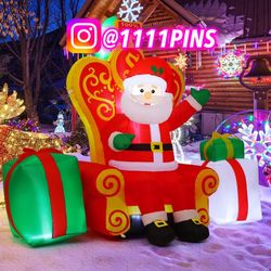 7 FT Long Christmas Inflatables Santa Outdoor Decorations Blow Up Yard Elf Gift Box Built-in LEDs Indoor Party Garden Lawn Decor