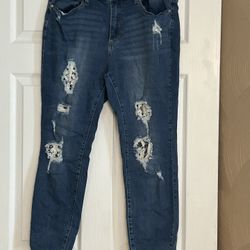 Judy Blue Women’s Size 14W Destro Skinny Jeans Crochet Lace Trim  28.5 Inseam