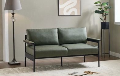 New -  60” Green Faux Leather Loveseat