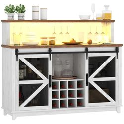 HOMCOM 55" Coffee Bar/Wine Cabinet w/Lights, White
