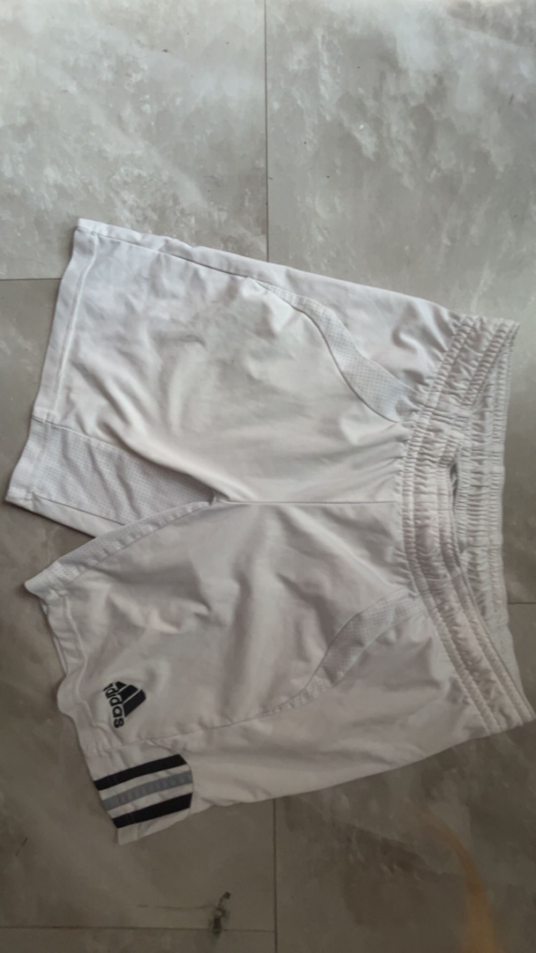 White Adidas Shorts With Black Stripes Size Small Unisex