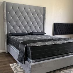 Brand New King Size Grey 6foot Tall Bed Frame With New Mattress/Fast Delivery