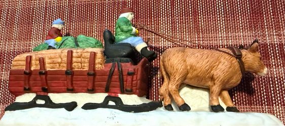 Dept 56 Christmas Village Ox-Drawn Sleigh Figurine No. 5951-0