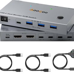 USB C KVM Switch 4K@60Hz, USB C Dual Monitor KVM Switch for 2 Laptop Sharing 2 Monitor and 4 USB3.0 Devices, 100W PD for 2 Laptops with Wired Remote C