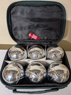 Bocce Ball Set 6 Polished Metal Tossing Balls in Case Backyard Game