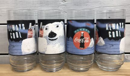 Coca-Cola - "ALWAYS COOL" - 1995 - Glass - Polar Bears - Set Of 4 Glasses