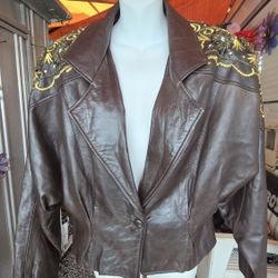 Cache Embroidery and Bead Accented Leather Jacket