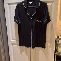 Nicole Miller New York Black Short Sleeve Shirt with White Trim PJ top M