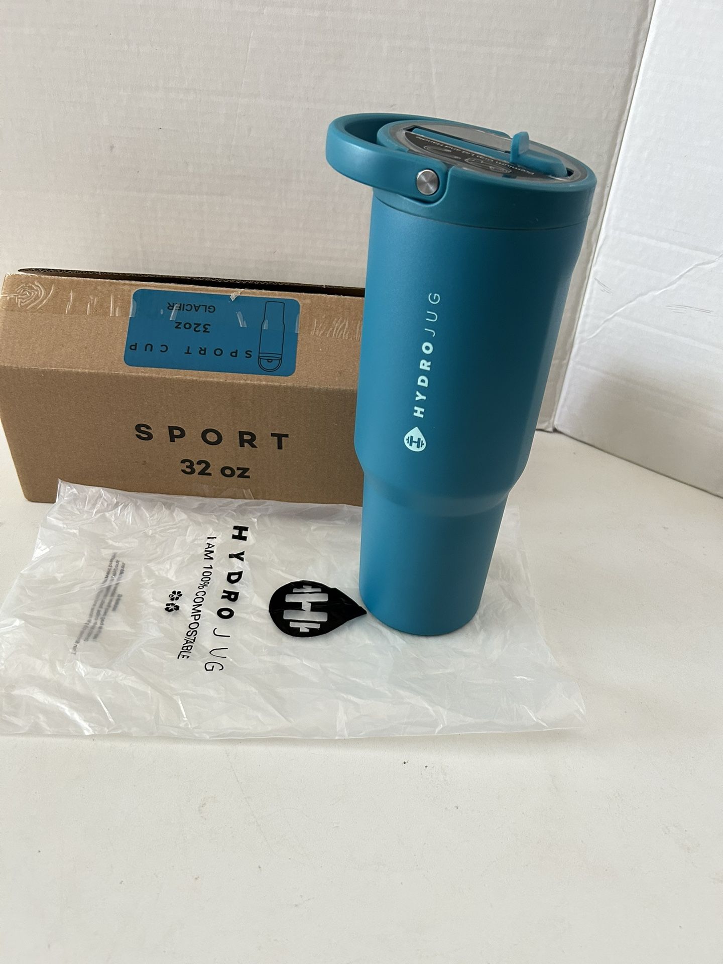HydroJug Sport - Stainless Steel Tumbler with Straw, Vacuum Insulated, 32oz Leakproof Water Bottle GLACIER