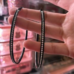 Big Black Diamond Hoop Earrings New 