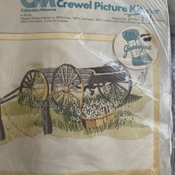 Antique Embroidery Kit Columbia-Minerva Crewel Picture Kit Wagon 16x12. Pickup only. Cash only. Best offer
