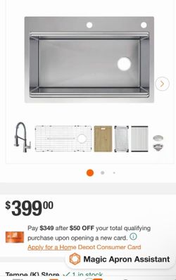 Glacier Bay Dolancourt Tight Radius 33 in. Drop-In Single Bowl 18G Stainless Steel Workstation Kitchen Sink with Spring Neck Faucet