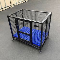 (NEW) $150 Folding Dog Cage 37x25x33” Heavy Duty Single-Door Kennel w/ Plastic Tray