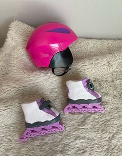 American Girl Doll Rollerblades Skates Snowboarding Helmet Lot