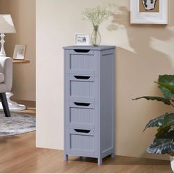 Bathroom Storage Cabinet, 12" W Slim 4-Drawer Design, Gray