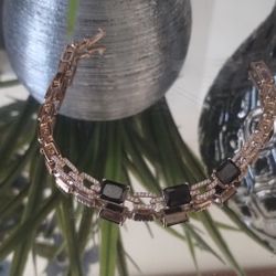 Very Cute 14K Rose Gold Plated And Black Stone Bracelet 