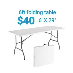 6FT Folding Table, Portable Fold-in-Half Plastic Table with Carrying Handle (White) for picnic, party, events, weddings, babyshower, business, everyda