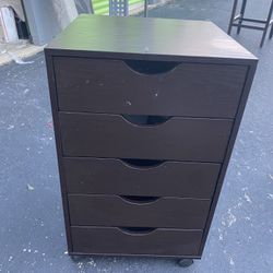 4-Drawer Mobile Storage Unit - Dark Wood Finish