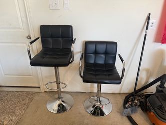 Black Faux Leather Adjustable Bar Stools – Set of 2