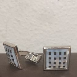 Bugatchi Silver Square Pearl Cufflinks
