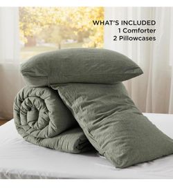 Bedsure PureWoven Cotton Comforter Set 109x90, Grayish Olive Green