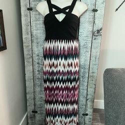 Crystal Doll Long Bright Print Maxi Dress Black Bodice Size 11