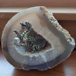 Pewter Dragon In A Geode 