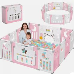 14 Panel Large Foldable Baby Playpen Toddler Activity Center With Built In Toys