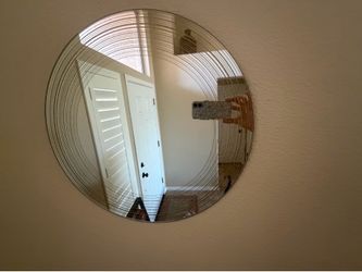 Like New Round Frameless Wall Mirror/Display Tray