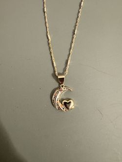 Gold Heart And Moon Necklace 