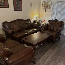 Brown Leather Luxury Sofa Set