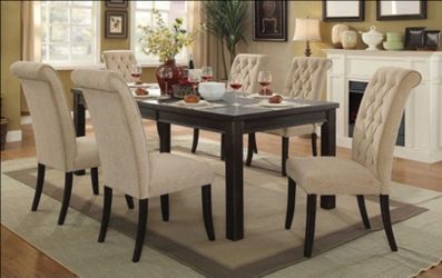 Brand New Antique Black & Beige 7pc Formal Dining Table Set