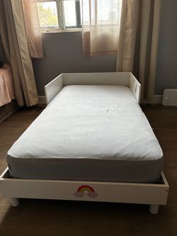 White Kids Toddler Bed Frame with Mattress