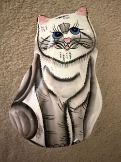 Hand-painted ceramic cat planter/vase, like new, cute, about 8” tall