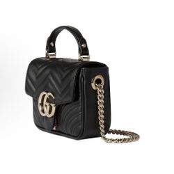 GUCCI Gucci GG Marmont Light Gold Hardware Accessories Quilted Leather Single Shoulder Crossbody Handbag Mini Women's Black(176)33