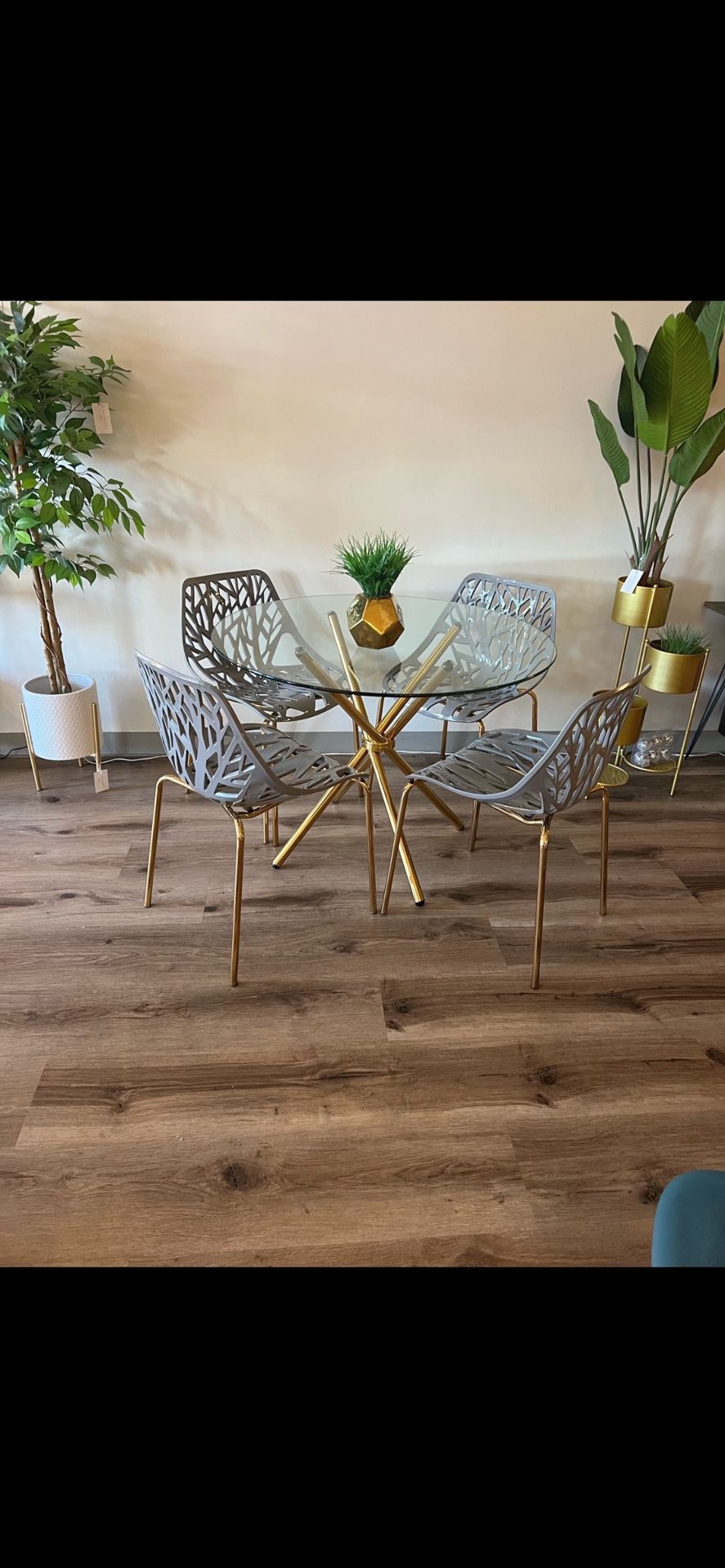 Gray Gold Dining Chairs And Table Set For 4