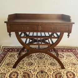 Mid Century Antique Bar Writing Desk Console Table Wine Rack 2 Drawers Solid wood