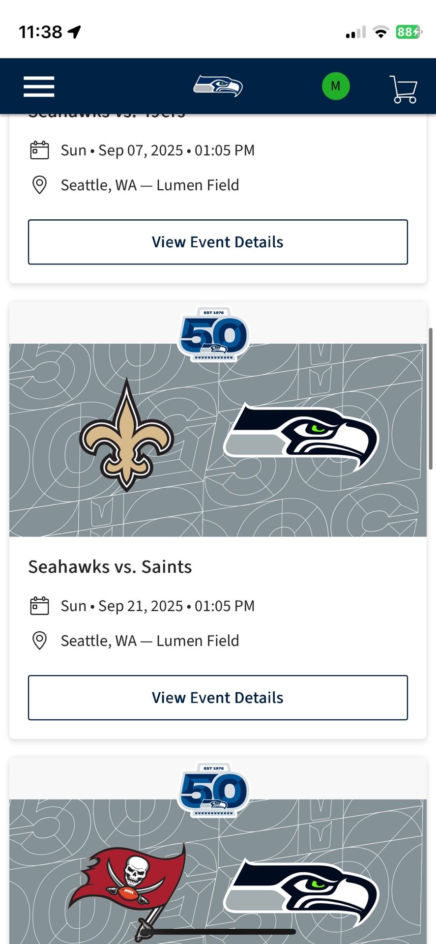 2 Tickets To Seahawks/Saints Game